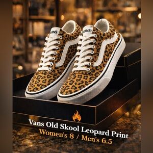 Vans Old Skool Leopard Print Brown Tan Low Top Skate Shoes Women’s 8 / Men’s 6.5